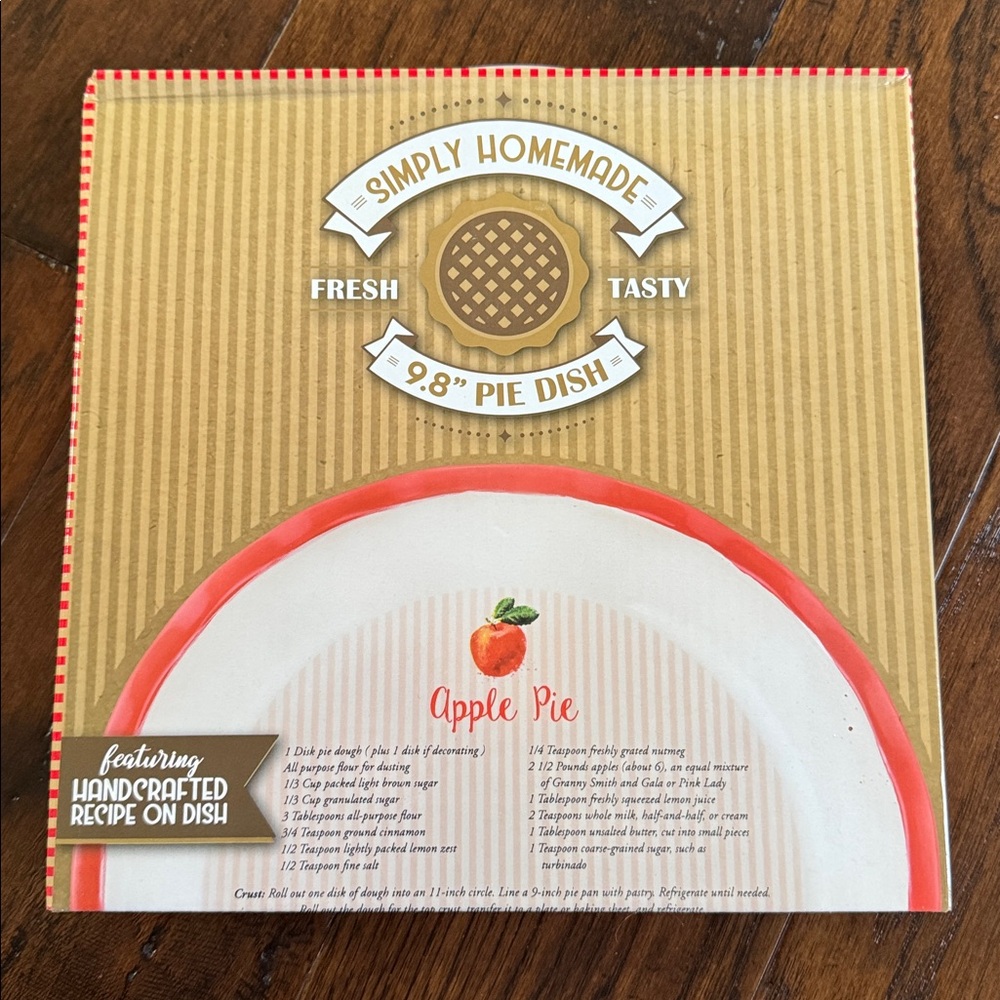 NEW Simply Homemade APPLE PIE PLATE 9.8" Ceramic Oven Baking Dish + Recipe NIB!